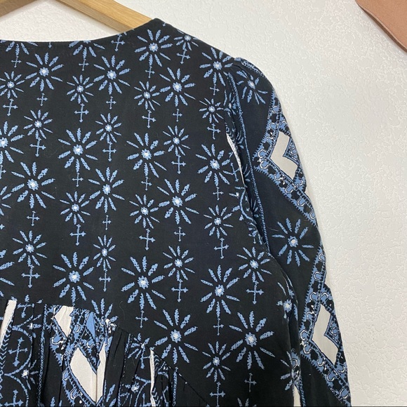 Free People Paisley Tunic Long Fit Blue Top - Picture 7 of 8